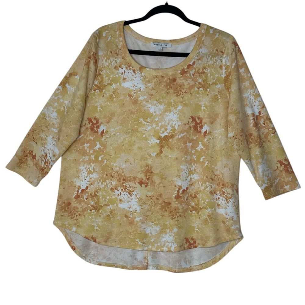 Rose + Olive Top Women XL 3/4 Sleeve Bohemian Boho Stretch Cozy Blouse